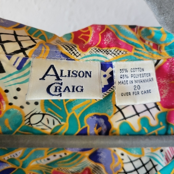 VTG Alison Craig Plus Size Bright Funky Floral Button-down Shirt Size 20 - Picture 2 of 5